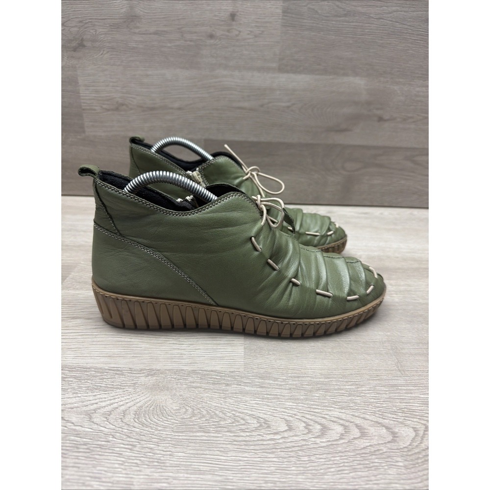 Spring Step Nespea Leather Wedge Booties Olive Green Size 41 (US 10) Size Zip - Picture 9 of 12